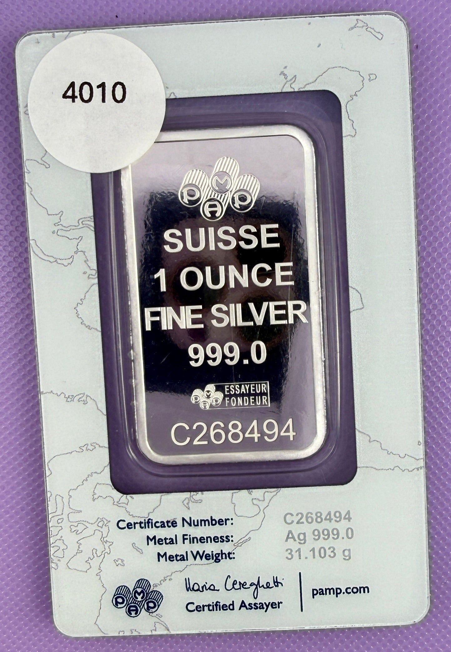 PAMP Suisse Lady Fortuna 1 oz .999 Silver Bar in Assay