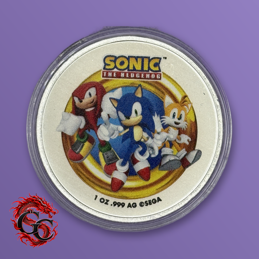Sonic the Hedgehog Group and Knuckles 1 oz .999 Silver Colorized Round