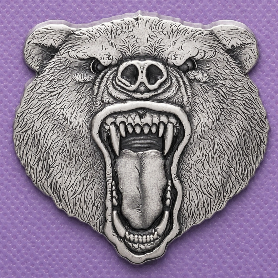 2023 Niue Fierce Nature Grizzly Bear 2 oz Silver Coin Antique Finish Box & COA