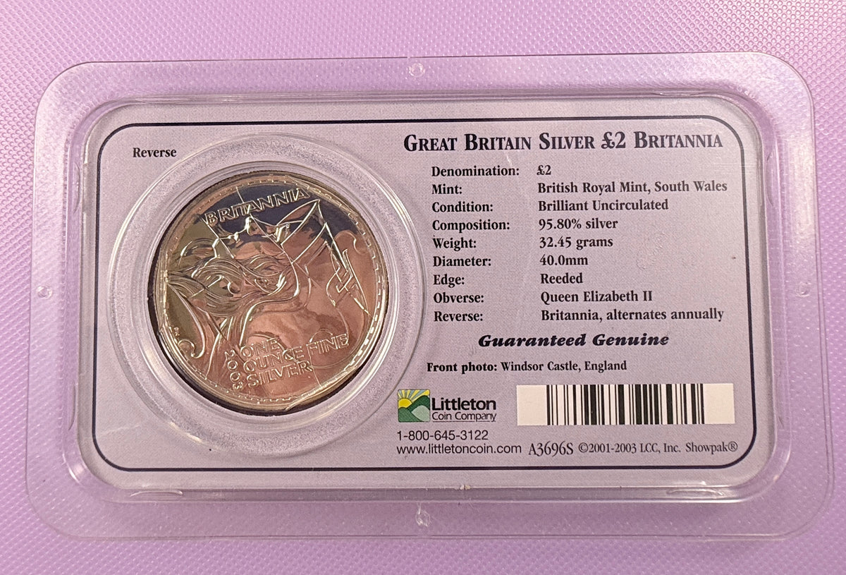 2003 Great Britain Britannia 1 oz Silver £2 Coin BU in Littleton Showpak