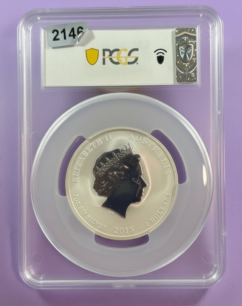 2015-P Australia Year of the Goat Colorized 2 oz Silver Coin PCGS MS69 RCGS Label