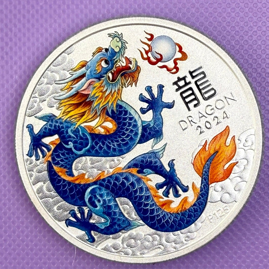 2024 Australia Lunar Series III Year of the Dragon 1 oz Colorized Silver Coin