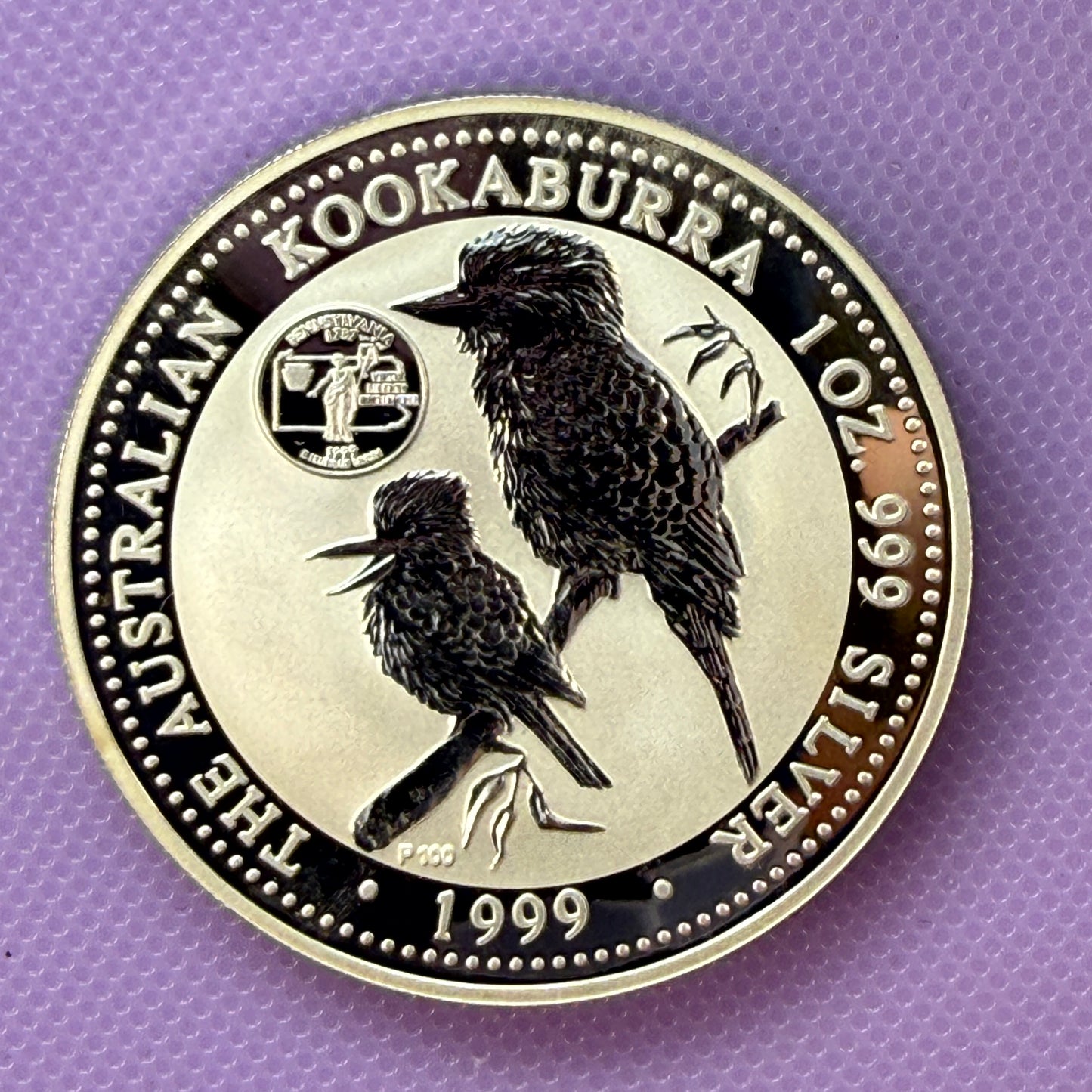 1999 Australia Kookaburra 1 oz Silver Coin .999 Fine BU with Pennsylvania Privy