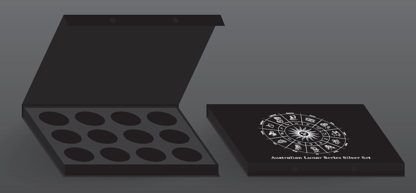 Premium Black Storage Box for 1 oz Perth Mint Lunar Series I & III Coins – Interchangeable – Silver Foil Zodiac Design