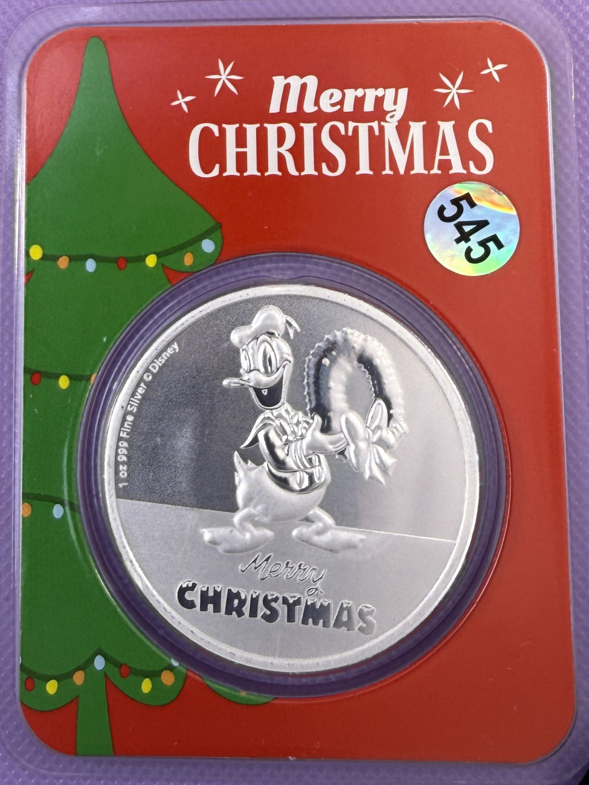 2022 Niue Disney Donald Duck Merry Christmas 1 oz Silver Coin BU