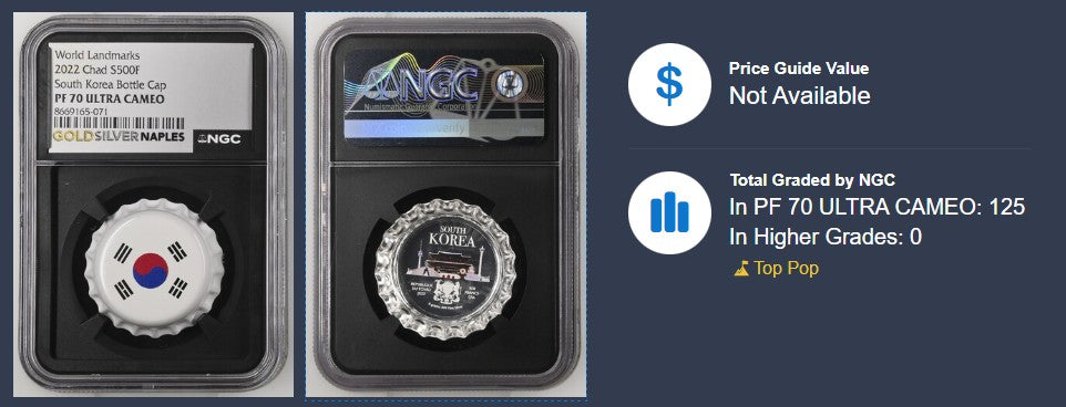 2022 Chad South Korea Bottle Cap 6g Silver Proof NGC PF70 Ultra Cameo | World Landmarks