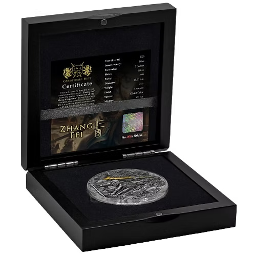 2023 Niue Zhang Fei Romance of the Three Kingdoms 2 oz Silver Antiqued Coin with Box & COA