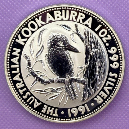 1991 Australia Kookaburra 1 oz Silver Coin .999 Fine Silver Coin BU
