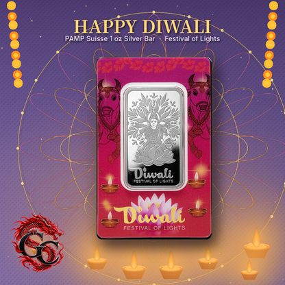 2026 PAMP Suisse Diwali Lakshmi & Sacred Cow 1 oz .999 Silver Bar in Assay