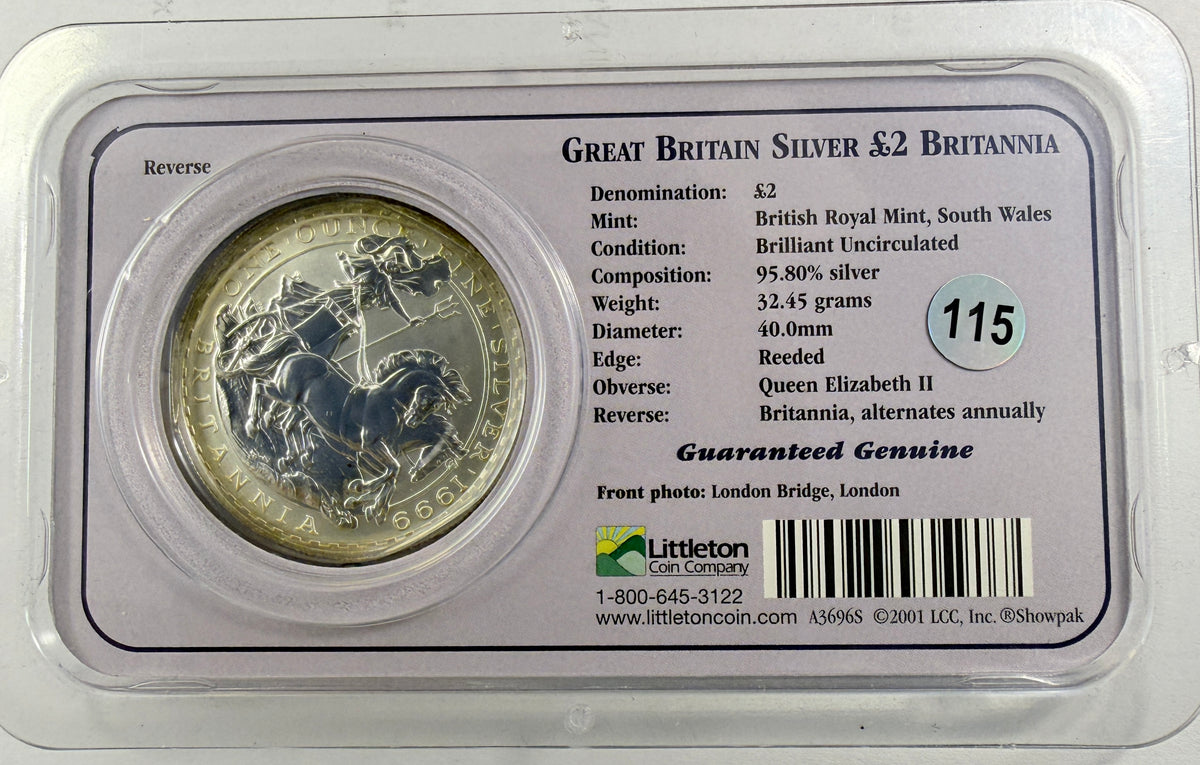 1999 Great Britain Britannia 1 oz Silver £2 Coin BU Littleton Coin Company (Copy) (Copy)