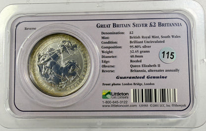 1999 Great Britain Britannia 1 oz Silver £2 Coin BU Littleton Coin Company (Copy) (Copy)
