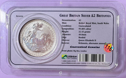 1999 Great Britain Britannia 1 oz Silver £2 Coin BU Littleton Coin Company