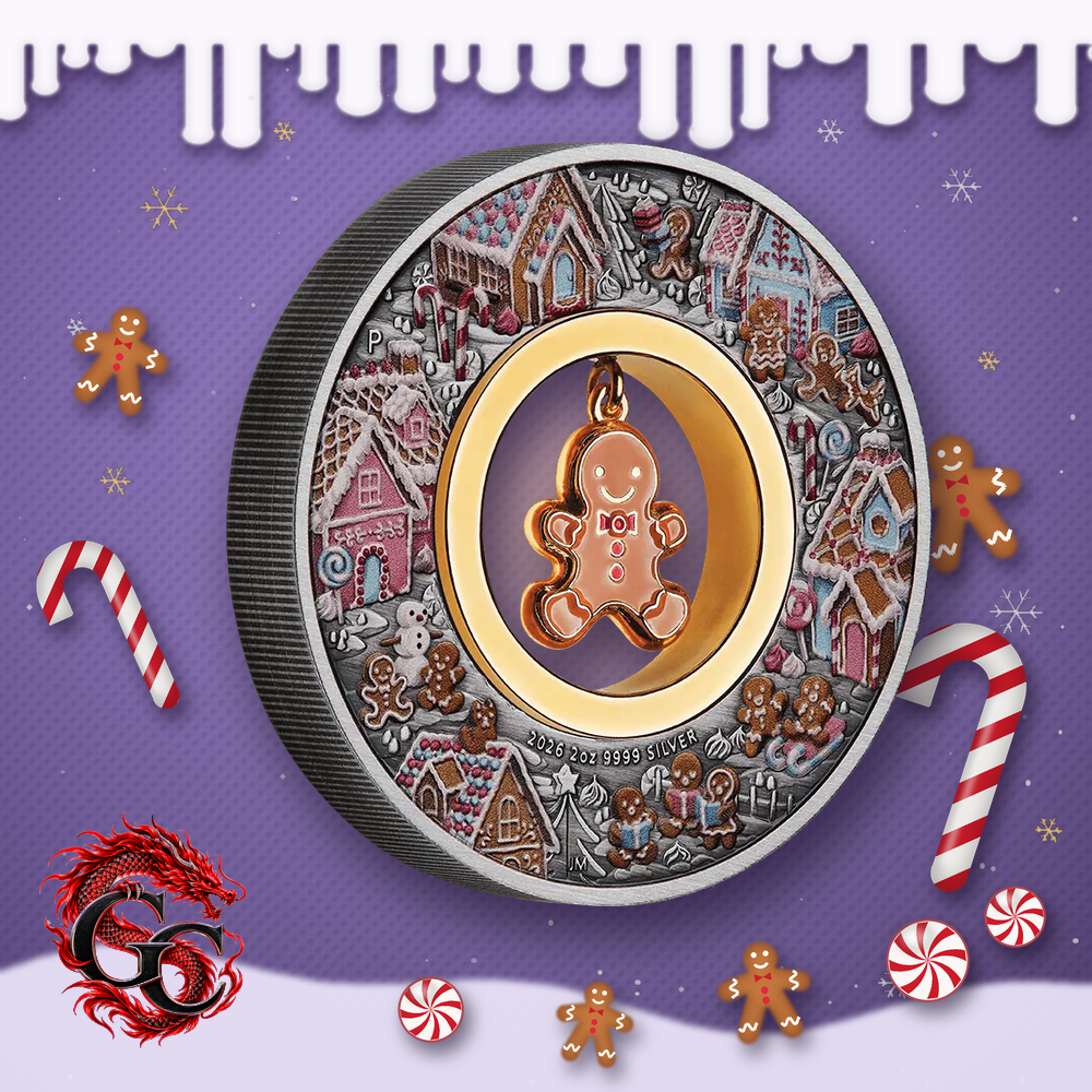 2026-P Australia Gingerbread Christmas 2 oz Silver Antiqued Colorized Coin