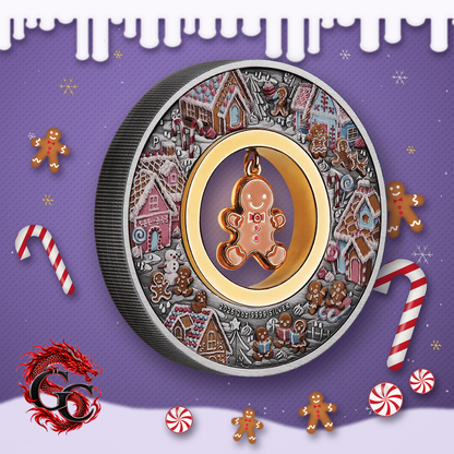 2026-P Australia Gingerbread Christmas 2 oz Silver Antiqued Colorized Coin