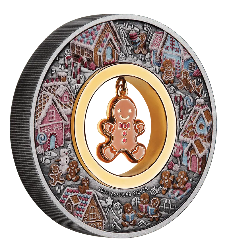 2026-P Australia Gingerbread Christmas 2 oz Silver Antiqued Colorized Coin