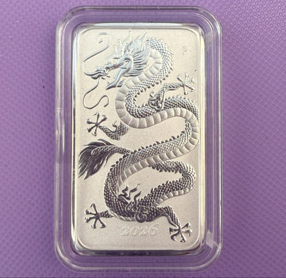 2026 Perth Mint Dragon 1 oz Silver Bar from Roll in Ultra Fit Capsule