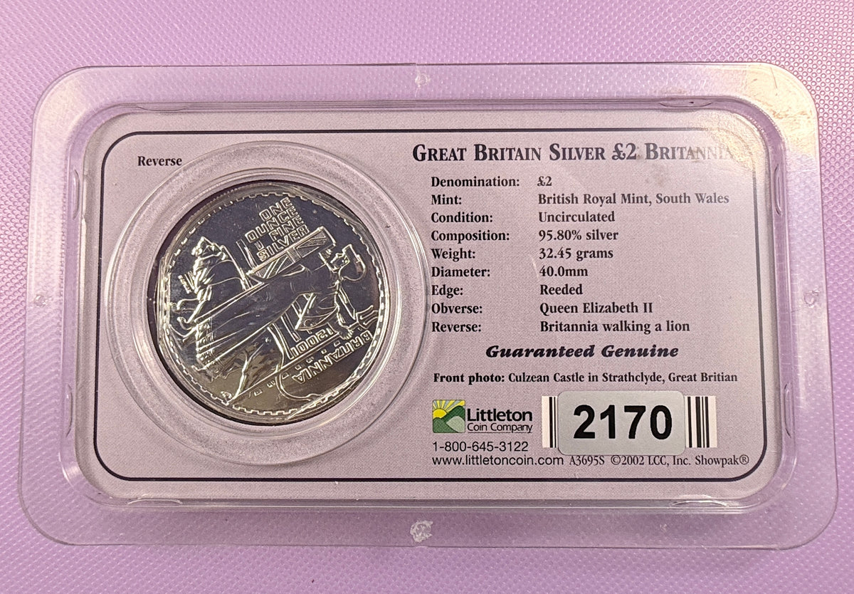 2001 Great Britain Britannia 1 oz Silver £2 Coin BU in Littleton Showpak (Copy)