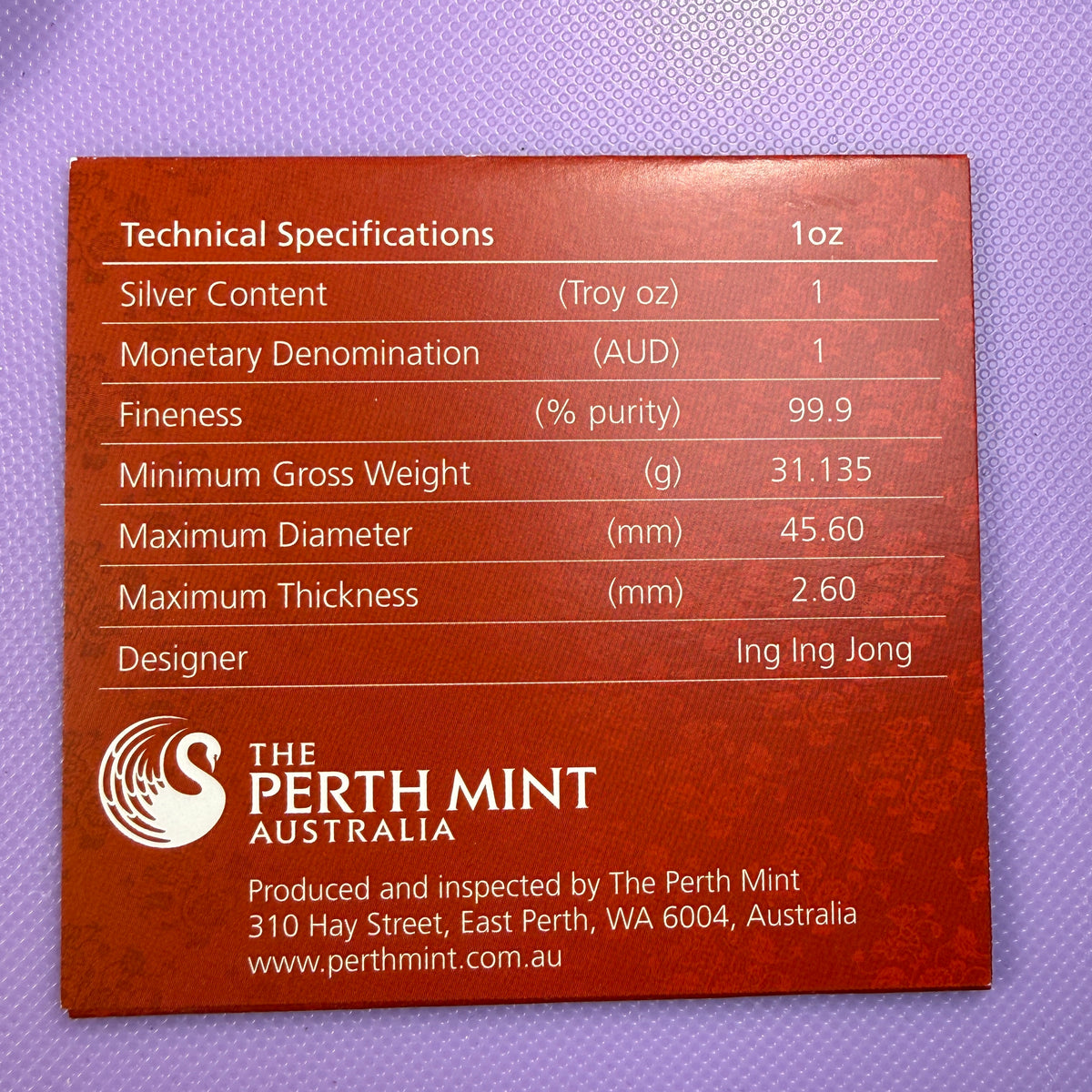 2013 Perth Mint Year of the Snake 1 oz Silver Colorized Proof – Box & COA
