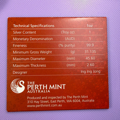2013 Perth Mint Year of the Snake 1 oz Silver Colorized Proof – Box & COA