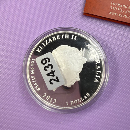 2013 Perth Mint Year of the Snake 1 oz Silver Colorized Proof – Box & COA