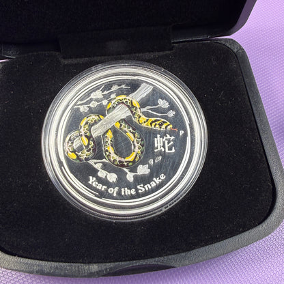 2013 Perth Mint Year of the Snake 1 oz Silver Colorized Proof – Box & COA