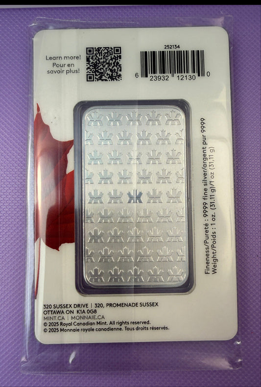 2025 Royal Canadian Mint 1 oz .9999 Silver Bar – Proudly Canadian Assay