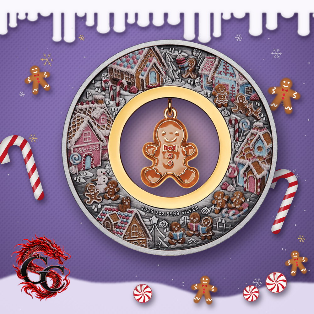 2026-P Australia Gingerbread Christmas 2 oz Silver Antiqued Colorized Coin