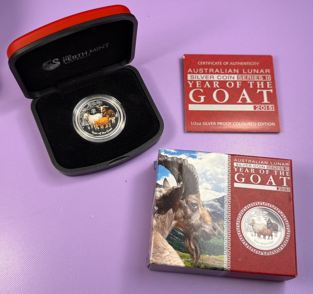 2015 Perth Mint Year of the Goat 1/2 oz Silver Colorized Proof – Box & COA