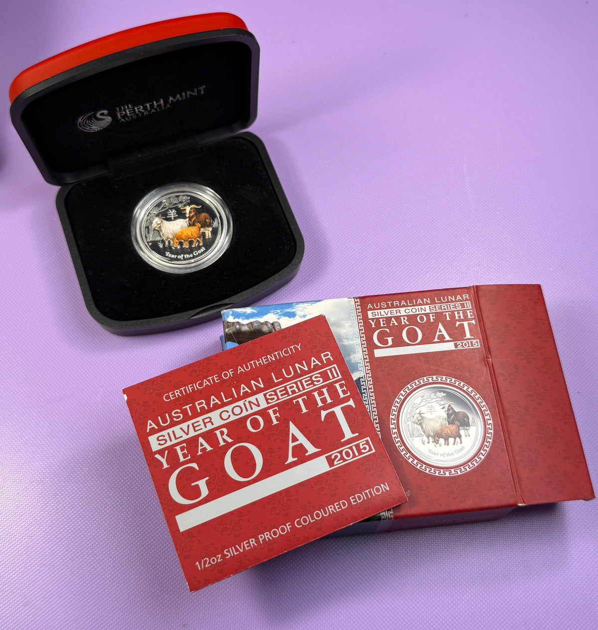 2015 Perth Mint Year of the Goat 1/2 oz Silver Colorized Proof – Box & COA