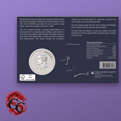 2026-P Koala $1 1 oz .9999 Silver Coin with ANA World's Fair of Money Privy BU