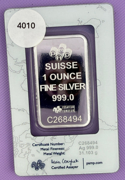 PAMP Suisse Lady Fortuna 1 oz .999 Silver Bar in Assay