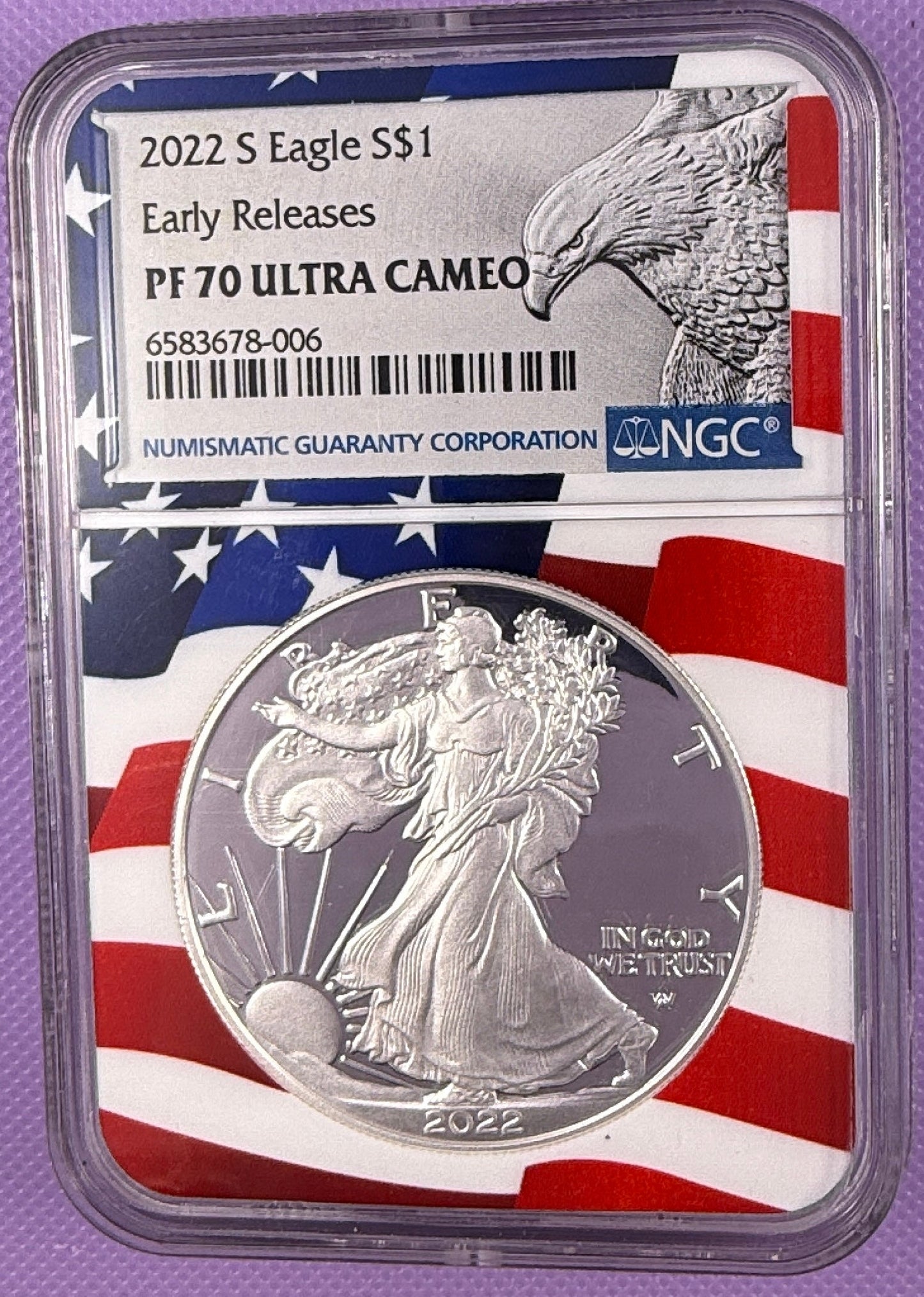 2022-W United States American Silver Eagle Proof 1 oz Silver NGC PF70 Ultra Cameo Early Releases USA Flag Label