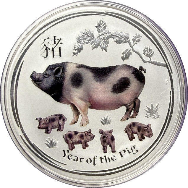 2019 Australia Lunar Year of the Pig Colorized 1 oz Silver Coin BU
