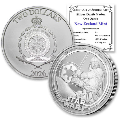 2026-1 Oz Niue Silver Star Wars Darth Vader Coin $2 Seller BU | Brilliant Uncirculated with Certificate of Authenticity