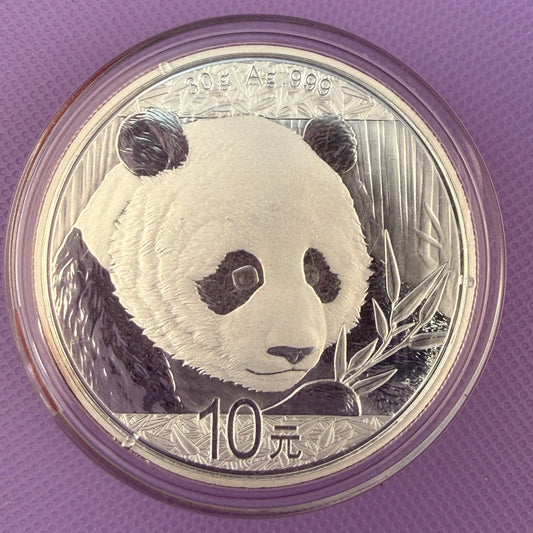 2018 China Silver Panda 30g .999 Fine Silver 10 Yuan Coin in Capsule