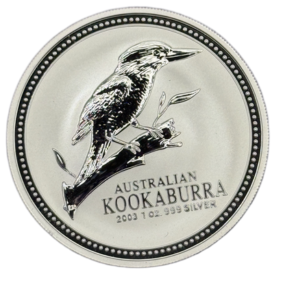 Moneda de plata Kookaburra de Australia de 2003 de 1 oz de plata fina .999
