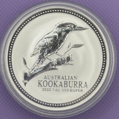 Moneda de plata Kookaburra de Australia de 2003 de 1 oz de plata fina .999