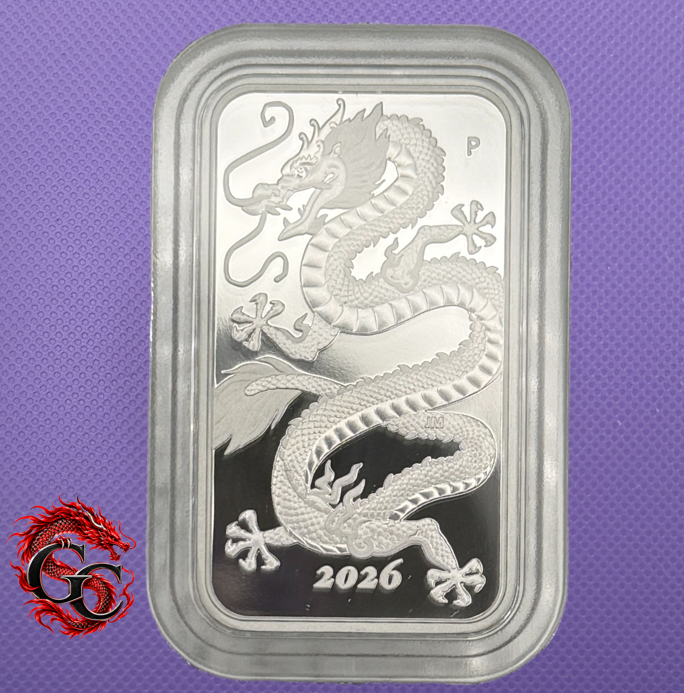 2026-P Australia Dragon $1 1 oz .9999 Silver Proof Rectangular Box & COA