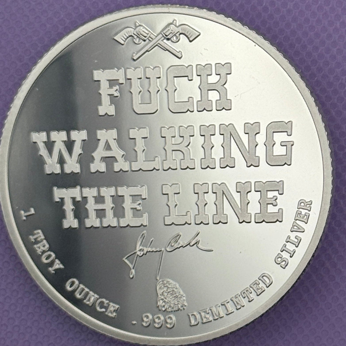Demented Silver Johnny Cash "Walking the Line" 1 oz .999 Silver Round