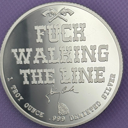 Demented Silver Johnny Cash "Walking the Line" 1 oz .999 Silver Round