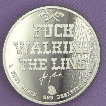 Demented Silver Johnny Cash "Walking the Line" 1 oz .999 Silver Round