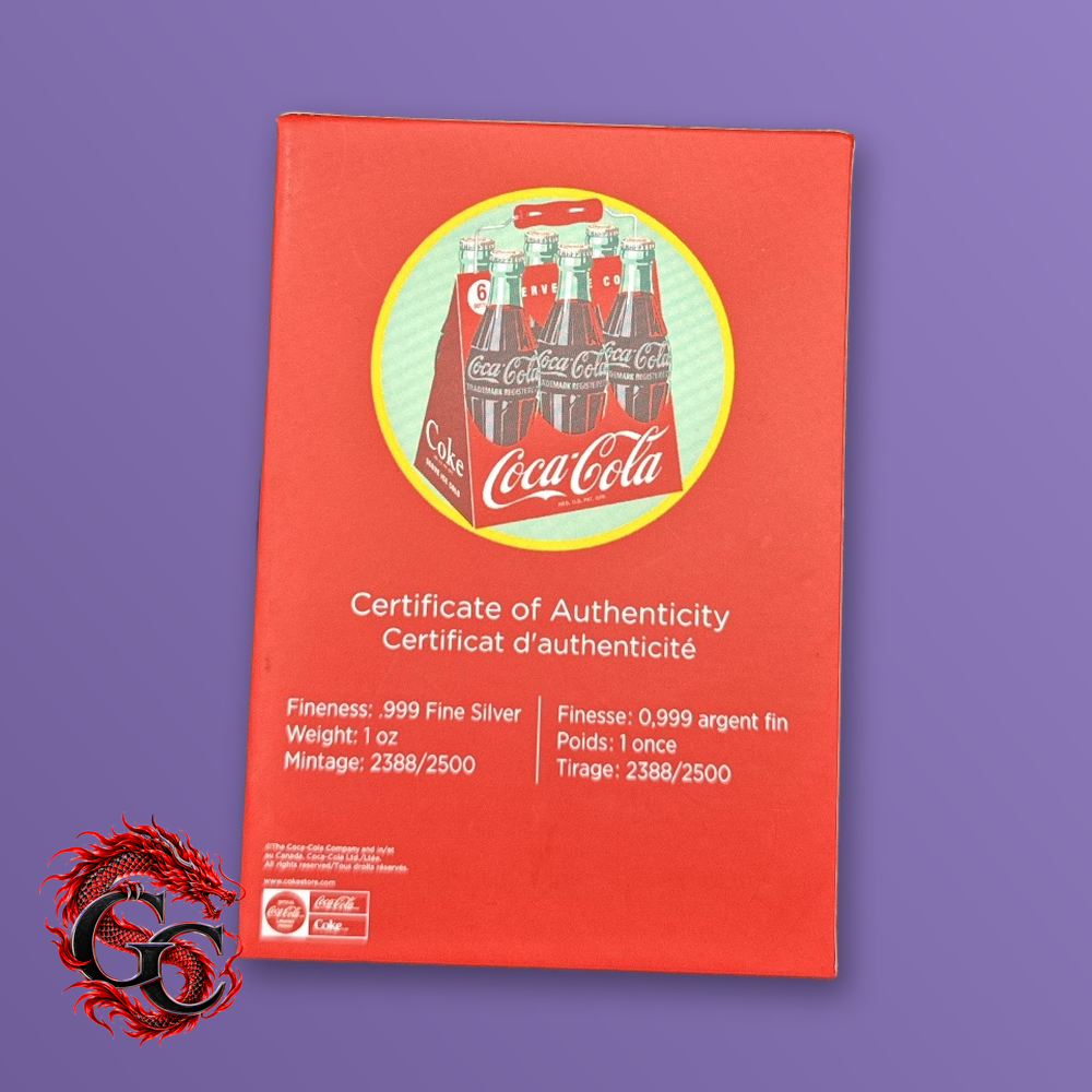 Coca-Cola Ice Cold Six-Pack Arrow 1 oz .999 Silver Colorized Shaped Coin