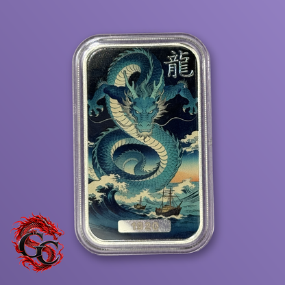 Scottsdale Mint Dragon 1 oz .999 Silver Colorized Bar, Blue Wave #1920