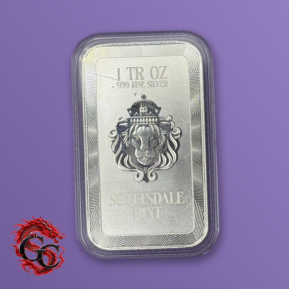 Scottsdale Mint Dragon 1 oz .999 Silver Colorized Bar, Blue Wave #1920