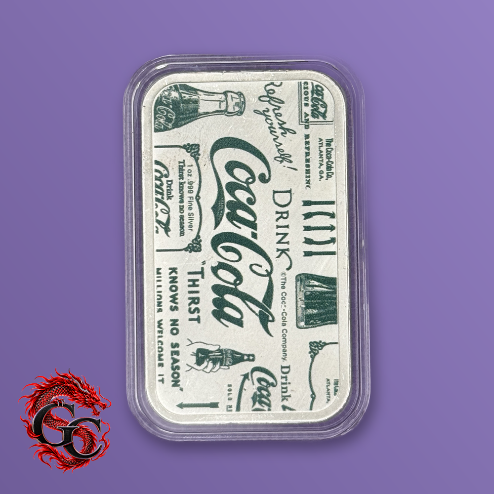 Coca-Cola Sold Here Ice Cold / Thirst Knows No Season 1 oz .999 Silver Bar