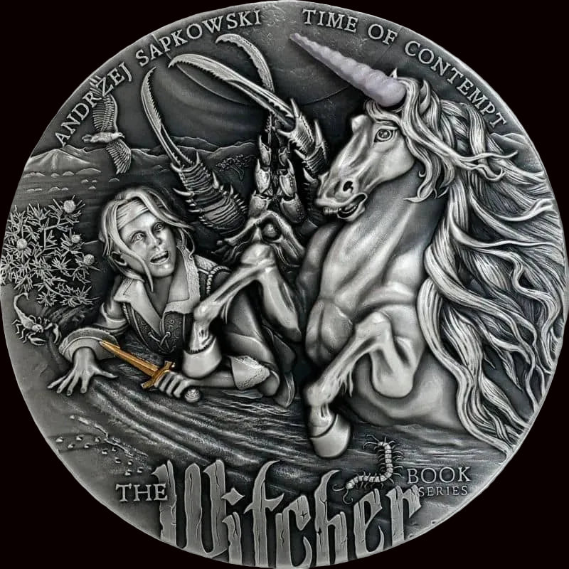 2022 Niue The Witcher: Time of Contempt 2 oz Silver Antiqued Coin w/ Box & COA