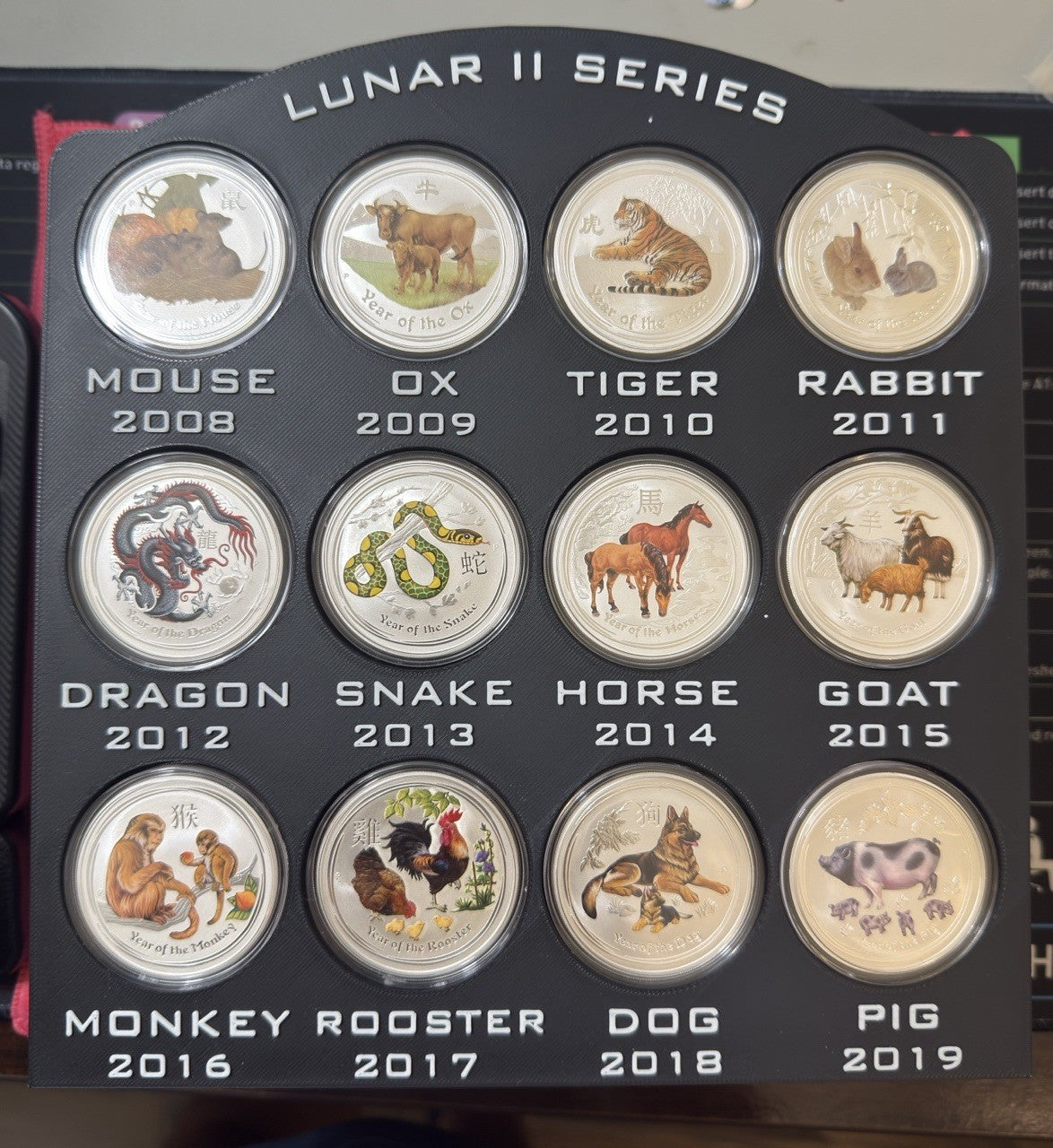 Lunar Series II Colorized, Complete Set, 1 oz Silver (2008-2019)