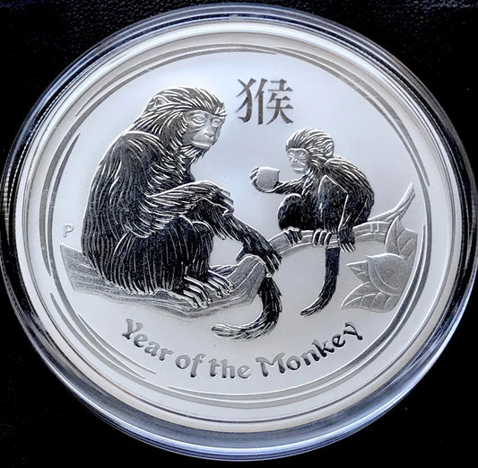 2016 Australia Year of The Monkey Perth 1 Oz 999 Fine Silver Coin - In Capsule