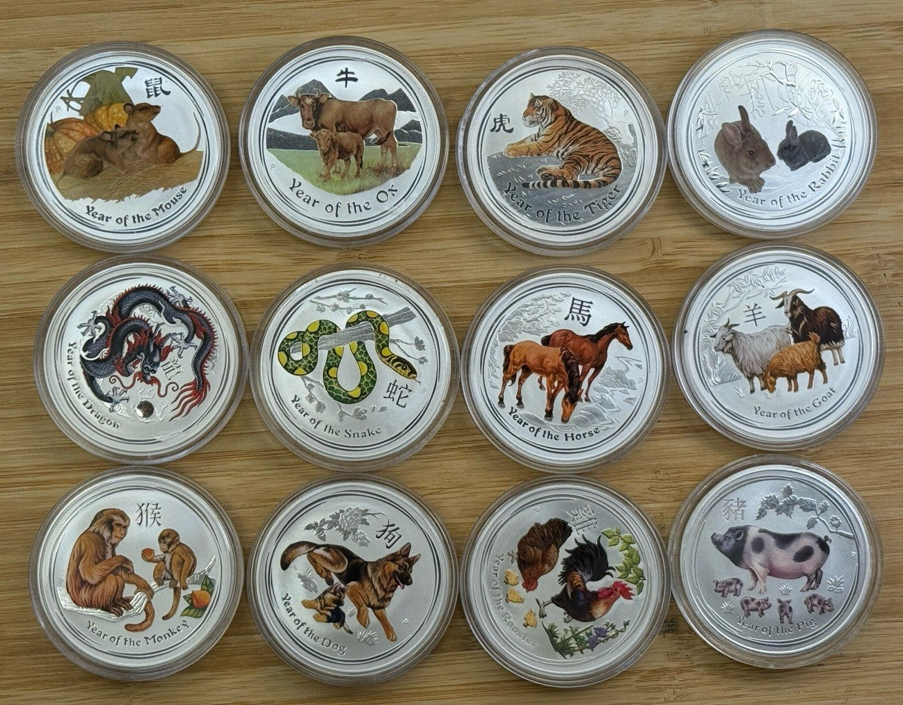 Lunar Series II Colorized, Complete Set, 1 oz Silver (2008-2019)