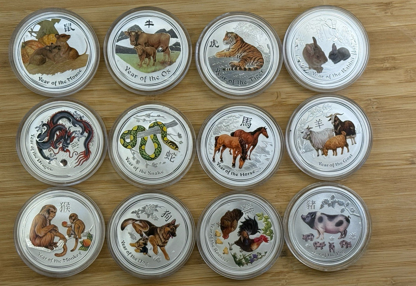 Lunar Series II Colorized, Complete Set, 1 oz Silver (2008-2019)